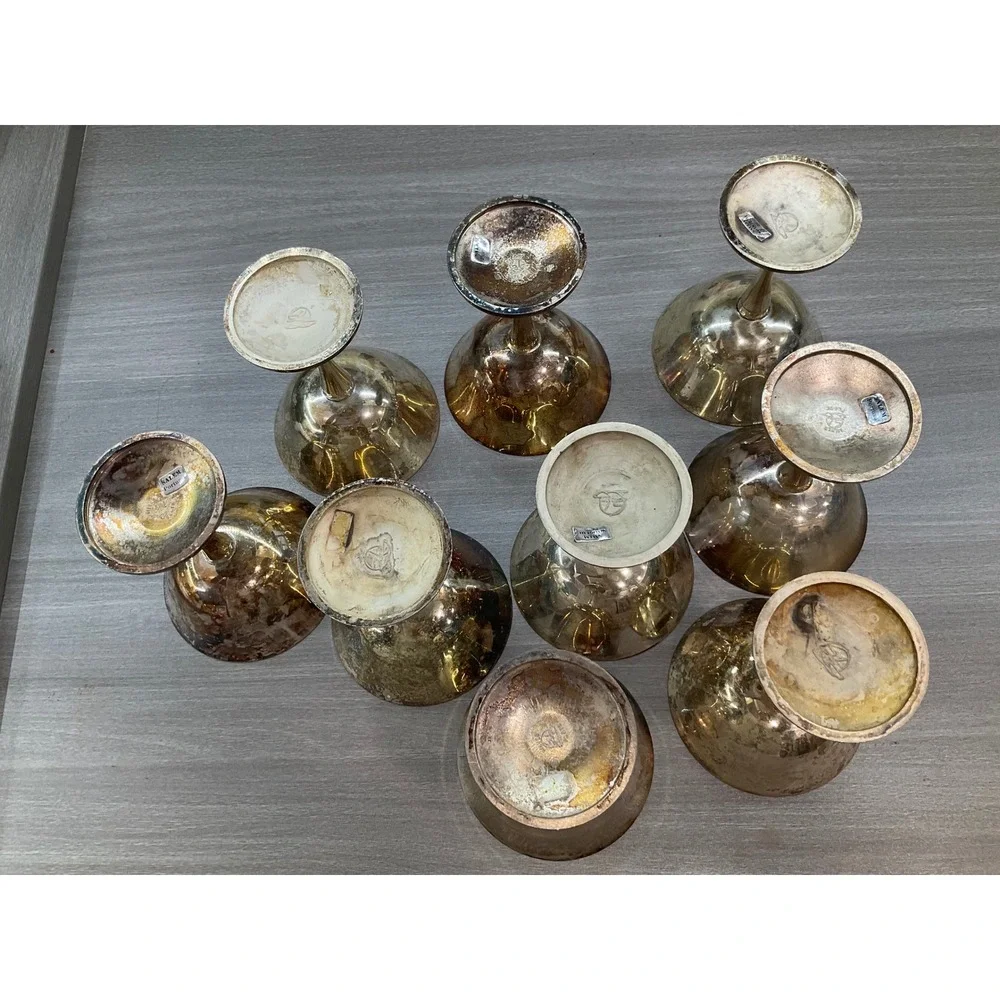 NINE VINTAGE SALEM SILVER PLATED CHAMPAGNE GOBLETS